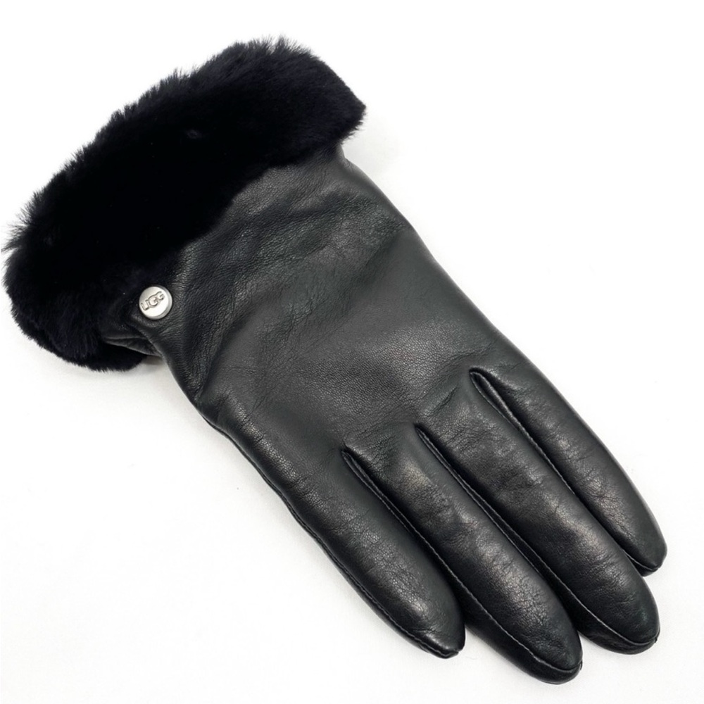 NEW UGG Womens Shorty-Cuff Leather Gloves Black SZ Small - Picture 5 of 6